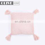 2018 Hot Sales 100%acrylic Decorative Rib Knitted Cushion Cover With Lantern Tassels thumbnail-3