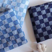 10oz 100%Cotton Jacquard Blue Checkered Fabric Washed Denim Material W068 thumbnail-4