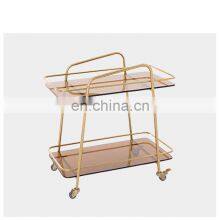 Luxury Hotel Furniture Dining Room Stainless Steel Bar Cart Serving Tea Trolley With 2 Layers Transparent Glass thumbnail-2