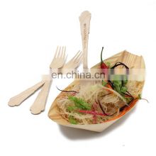 Low MOQ Disposable Biodegradable Wooden Sushi Boat Cone Reusable Wooden Plate Food Container