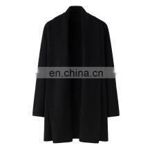 High Quality 100% Cashmere Knitted Cardigan With Autumn Winter Scarf Collar Solid Style Casual Front Logo Long Length thumbnail-3