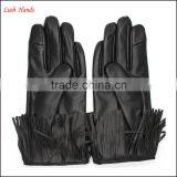 Fashion Index Finger Touch Screen Black Tassels Leather Gloves Women thumbnail-2