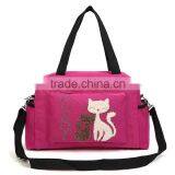 2016 Women Handbags Solid Color Canvas Bag Fashion Ladies Shoulder Bag With Cute Cat Appliques Portable Big Capacity Casual Tote thumbnail-3