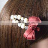 Fashion Crystal Pearl Ribbon Hair Bow Alligator Hair Clips Hair Accessory thumbnail-1