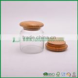 clear condiment salt box with bamboo lid