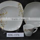 18pcs Dishes Porcelain Dinner Set, Square Shape Porceline Dishware--Gold Decal