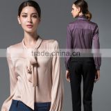 Women OL Bow Tie Neck Button Down 100% Silk Or Chiffon Shirt Blouse Tops OEM ODM Manufacturers Factory From Guangzhou
