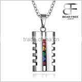 Unisex Lesbians Gays Stainless Steel Rainbow CZ Pendant Necklace Silver