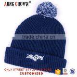 Acrylic Embroidered Mens Knit Beanie Pom Pom Hat thumbnail-2