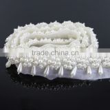 Pearl iron on rhinestone trimming crystal bead trimming for dress and weddng sash