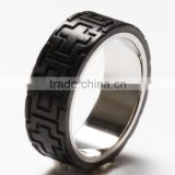 8MM Comfort Fit Stainless steel cross Wedding Band Engagement Ring with Black Carbon Fiber Inlay