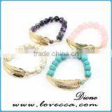 Fashion Stone Beads Bracelet With Metal Leaf Charm thumbnail-1