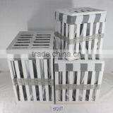 Household Essentials White Wood Open Slats Laundry Hamper With Lid and Cotton Liner thumbnail-2