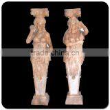 Decorative Red Marble Column Natural Stone Column With Girl Statue thumbnail-2