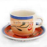Hand-painted Small Ceramic Cup and Saucer, Color Decal thumbnail-1