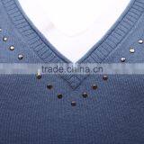 Sporty Women Jumper Combining 3/4 Jersey Sleeves and Beaded V Neckline thumbnail-3