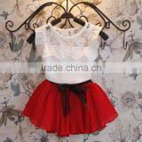 New 2pcs/set Baby Girl Children's Beauty Lace Agaric T-shirt Vest+ Mini Skirt Dress Bow Belt Skirt SV009464# thumbnail-2