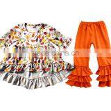 Halloween Fall Pumpkin Lovely Style Clothing Girls Wholesale Boutique Childrens Ruffle Baby Clothes thumbnail-1