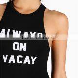 Modal Rayon Spandex Black Pattern Print Round NeckSlogan Print Racer Front Bodysuit thumbnail-1