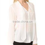 2017 OEM Casual Fine Beam Sleeve Silk Blouse With Neck Tie thumbnail-3