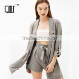 Career Ladies Medium Length Loose Fit Solid Linen Spring Blazers Womens thumbnail-1