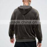 Men's Oversized Velour Hoodie In Khaki thumbnail-3