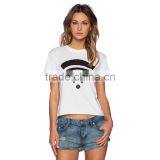 Ladies Wholesale WIFI Rubber Print t Shirt With Roll up Sleeves thumbnail-1