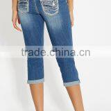 Ellie Medium Wash Capri With Rhinestone and Sequin Embellishments #82389 thumbnail-2