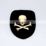 Black PU Leather Label With Gold Metal Alloy Logo Skull Design Patches for Jeans/jacket PLB-016 thumbnail-2