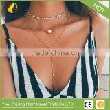 Whosales Crystal Pendant Three Layers of Pearl Collarbone Chain Necklace thumbnail-1