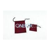 Square dark red velvet drawstring jewelry pouch / small gift bag with black string