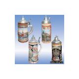 Sell Stoneware Fire Paint 4pc Beer Stein Set with Tin Cover