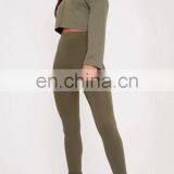 Custom High Quality Women 100% Polyester Khaki Off Shoulder Cropped Sweatshirts thumbnail-4