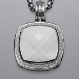 Sterling Silver Jewelry 17mm Albion Enhancer with White Agate and CZ's(P-048)