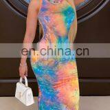 2020 New Arrivals Women Tie Dye Casual Dresses Ladies Bodycon Long Dresses Women Sleeveless Summer Dresses thumbnail-1