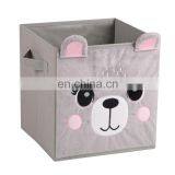 Custom Cartoon Kids Foldable Linen Cube Storage Box Fabric Stackable Bins Set thumbnail-2