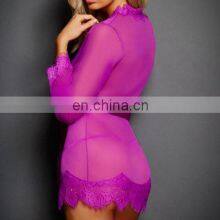 Wholesale Hot Selling Lace Plus Size Women's Sleepwear Set Romantic Sexy Transparent Ladies Underwear Lingerie Women Pajama Sets thumbnail-2