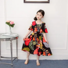 Summer New Girls Dress Children Cotton Silk Prom Long Dresses Korean Style 2 To 8 Years Old Kids Floral Printed Clothes thumbnail-2