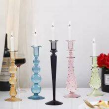 Home Decoration Glass Vase Colorful Transparent Candle Holder Aquatic Vase Home Wedding Ornament Desktop Candlestick