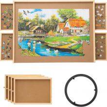 Wooden Jigsaw Puzzle Board Folding Table With Light With Sliding 4or6 Drawers Jigsaw 1000 Piece/1500pcs Foldable Puzzle Table thumbnail-4