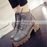 New Style Women Platform High Top Lace up Classy Leather Blue Boots thumbnail-1