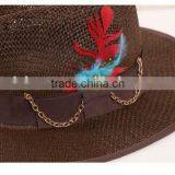 QXSH0046 New Straw Hat for Men Fashion Feather Sombrero Fedora thumbnail-5