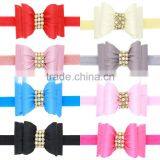 Cute Silk Bow Headbands,Pearl Rhinestone Center Bow Headband for Babies thumbnail-1