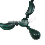 Malachite Beads Necklace, Brass Box Clasp, Teardrop thumbnail-2