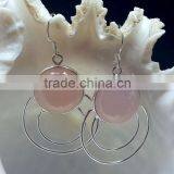 925 Sterling Silver Pink Chalcedony Cabochon Round Bezel Earrings, Fashionable Bezel Earrings, Designer Pink Chalcedony Earrings thumbnail-1