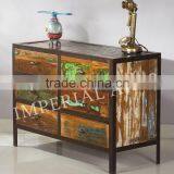 INDIAN IRON BASE RECYCLE WOOD 6 DRAWERS CHEST thumbnail-2