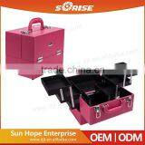 2016 New Professional Pvc Leather Makeup Case Red Beauty Box Cosmetic Organizer With 4 Trays thumbnail-1