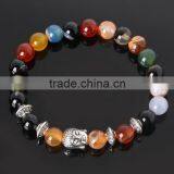 Mix Semi Precious Stone Beaded Bracelets With Silver Buddha Charms Bracelet