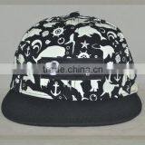 Guangzhou Hat Factory Professional Custom 100% Cotton / 6 Panel/black and White/black Label Printing Material Marks/flat Brim