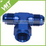 Anodized Blue Aluminum AN Tee Female Swivel on Side thumbnail-1